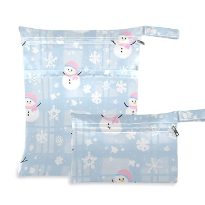 aidingzhi reusable baby diaper bag 2 Pack travel essentials for flying with handles for daycare, baby diapers (Cartoon Cute White Merry Christmas Snowman)