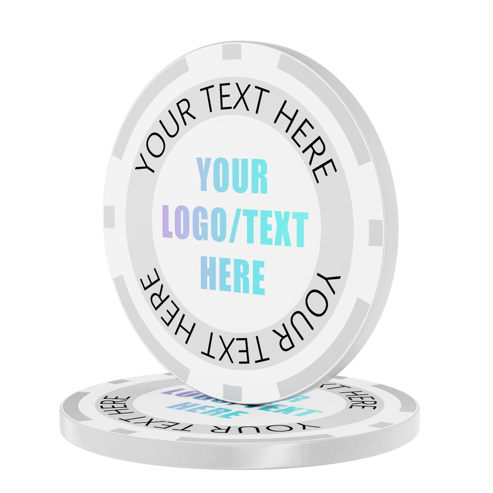 100-1000Pcs Custom Poker Chips,Personalized Poker Chips,Custom Poker Chips with Logo, Custom Drink Tokens, Plastic Casino chips, Customized Golf Ball Markers for Poker Game (Gray White, 37mm)