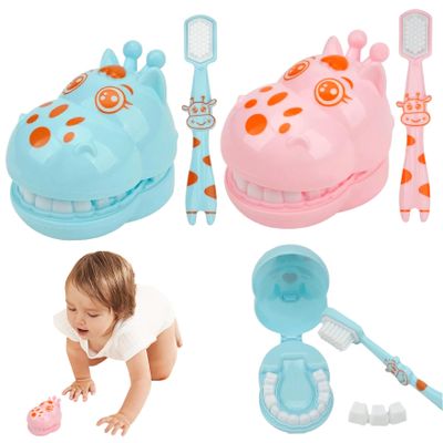 2Pcs Teeth Model for Teaching Kids, Cartoon Giraffe Demonstration Teeth Model with Toothbrush, Hygienic Habit Cultivation Kids Dentist Play Set for Children for Teaching