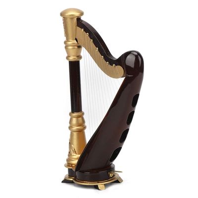16CM Miniature Harp, Wooden Model Mini Musical Instrument Desktop Decoration Dollhouse Home Ornaments