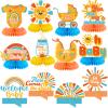 12 Pcs Here Comes The Son Baby Shower Decorations Honeycomb Centerpieces Welcome Here Comes The Son Table Decoration Sunshine Rainbow Bottle Stroller Table Topper for Baby Shower Party Favor view 1