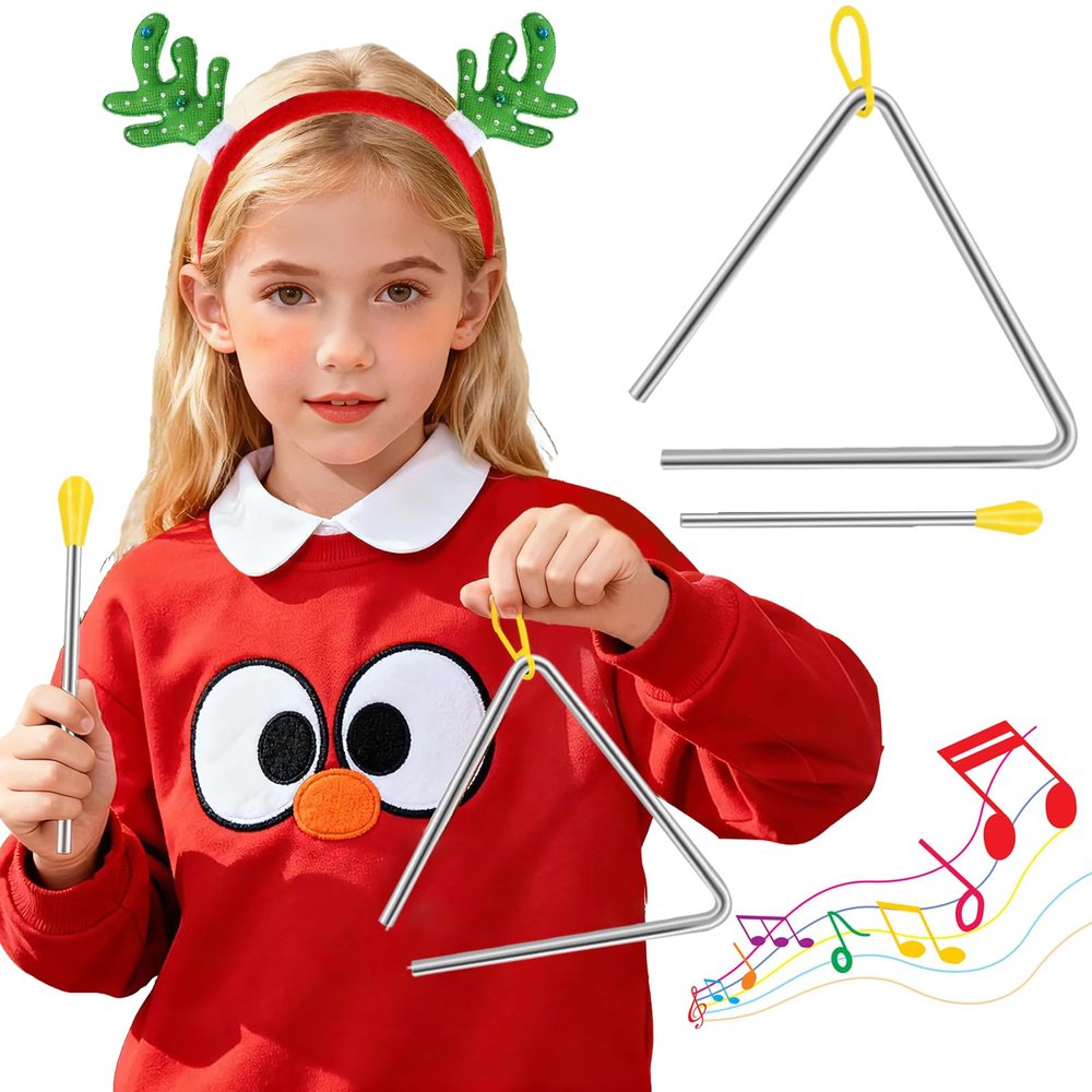 6 Inch Triangle Instrument,Musical Steel Triangles Percussion with Striker for Music Learning,Teaching,Kids,Adults,School Prize,Party Supplies