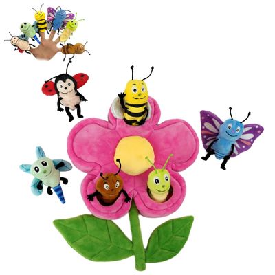 JUSTQUNSEEN 6pcs Insect Finger Puppets Bringing a Flowers House, Novelty Animals Toys Puppet for Kids, Storytelling Role-Playing Plush Finger Puppets Gifts for Boys and Girls