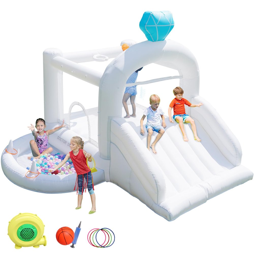 Doctor Dolphin White Bounce House for Kids, Indoor Bounce House with Slide, Inflatable Bouncy House, Kids Bounce House Bouncy Castle, Jump House for Gift Party