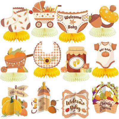 12 Pcs Fall Locally Grown Baby Shower Decorations Fall Honeycomb Centerpieces Pumpkin Corn Honey Acorn Farmers Market Baby Shower Table Topper Decoration for Birthday Party Favors Supplies