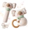 Evoceler 2 PCS Koala Rattles & Shaker Toys with Embroidered Details, Wooden Teething Ring Baby Toys, BPA-Free Sensory Toys for 0-3-6-12 Months, Squeaky Infant Toy, Ideal Baby Shower Boy Girl Gift view 1