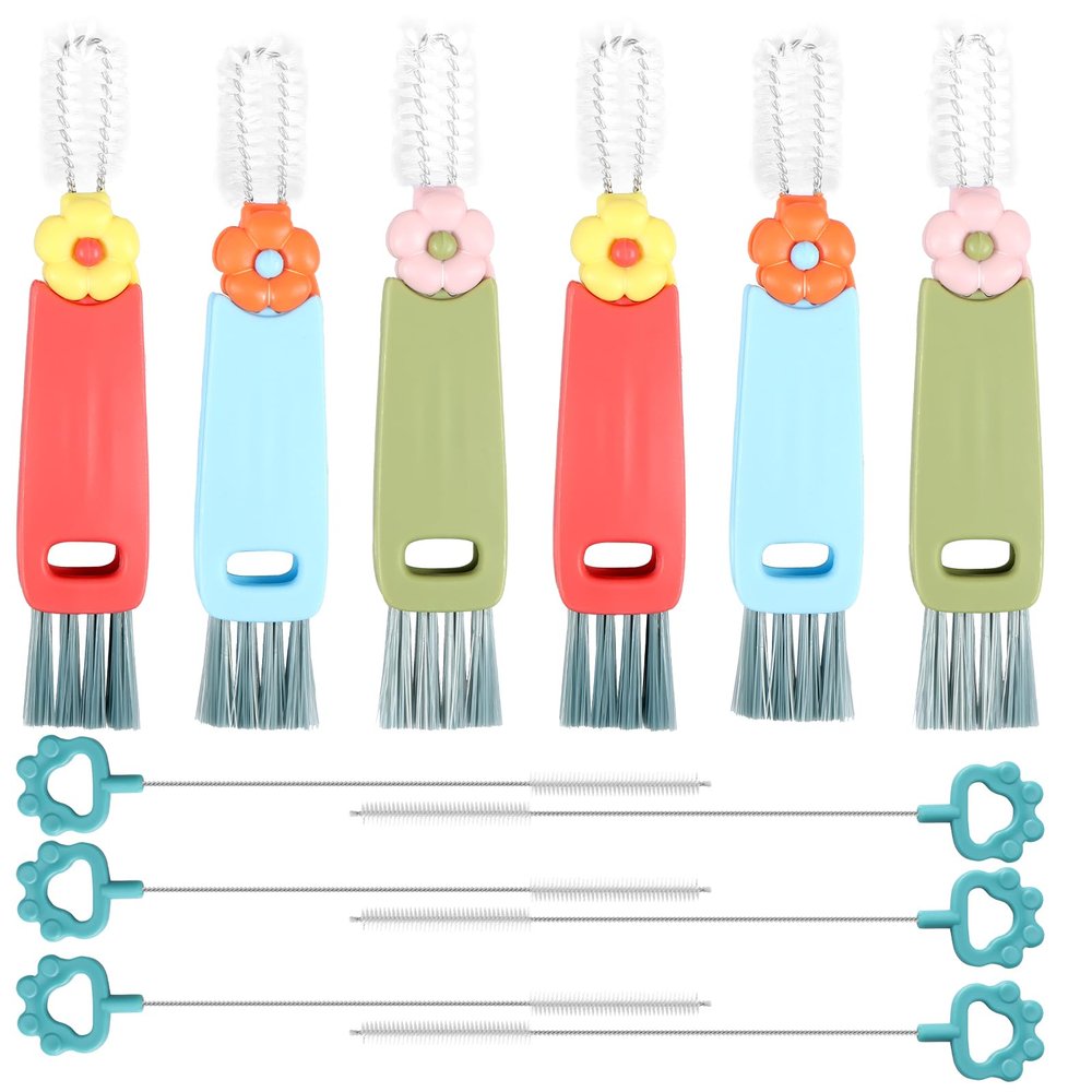 12Pcs 3 in 1 Cup Lid Gap Cleaning Brush, Long Water Bottle Straw Cleaner Brush, Crevice Cleaning Brush Tools for Glasses Baby Bottles Sports Cups