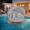 SPORFIT Tanning Pool Lounger with Canopy, 73" Inflatable Floating Island 2 Person w/UPF 50 Detachable Sunshade, Comfy Backrest & 3 Pillows, 440LBS Max Load, Pool Floats Adult for Lake Beach Backyard view 1