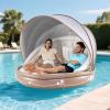 SPORFIT Tanning Pool Lounger with Canopy, 73" Inflatable Floating Island 2 Person w/UPF 50 Detachable Sunshade, Comfy Backrest & 3 Pillows, 440LBS Max Load, Pool Floats Adult for Lake Beach Backyard view 2