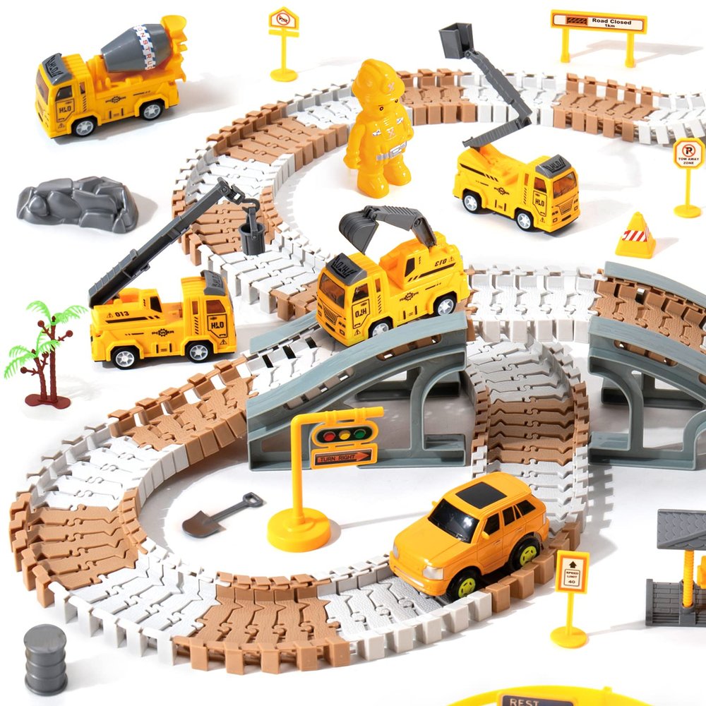 Toy Construction Race Track Set for 3 4 5 Year Old Boys, 191 PCS Construction Car Track Playset for Kids 3-6 Years, Engineering Truck Toys DIY Track for 3 Years Old Boys Girls Gifts