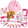 Pet Vet Kit for Kids with 2 Plush Pets (Dog & Cat) & Doctor Costume - 36Pcs Interactive Veterinarian Playset for Toddlers 3-5 to Overcome Fear of Doctors- Pretend Play Animal Hospital Toy Gift view 1