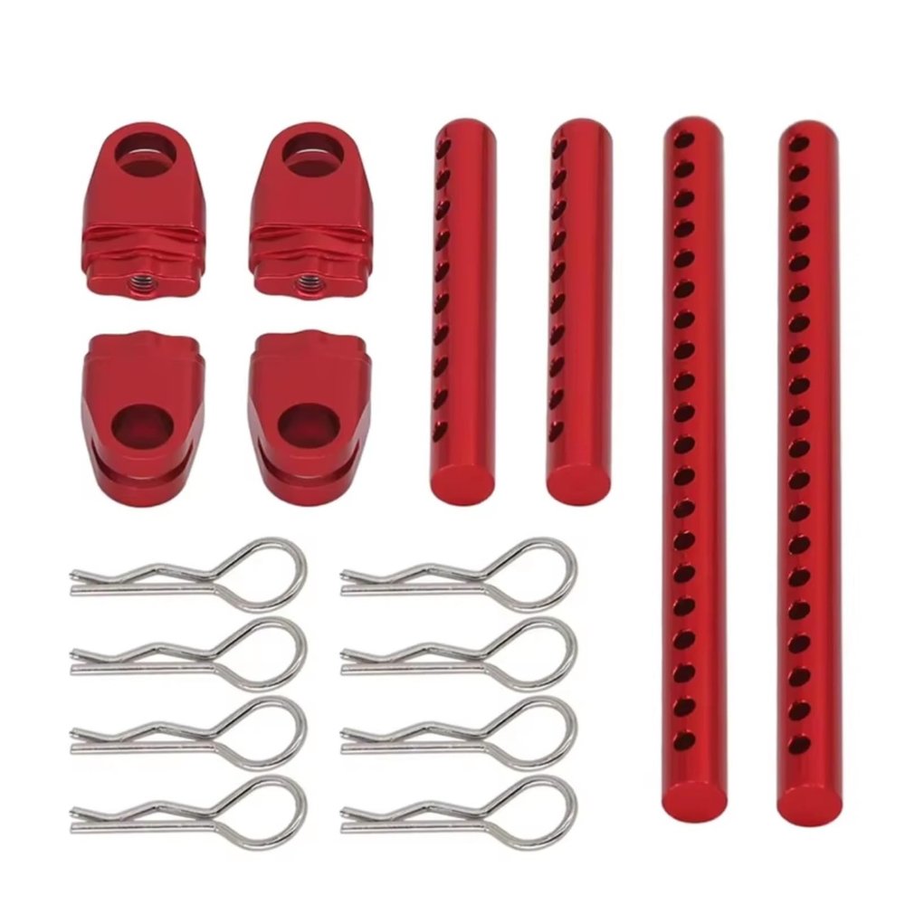 QTUONVD for Tamiya for TT-02 1/10 1 Set Metal Body Pillar Bracket Car Shell with R Clip Fixing Pillar Assembly Parts RC Upgrade Parts(Red)