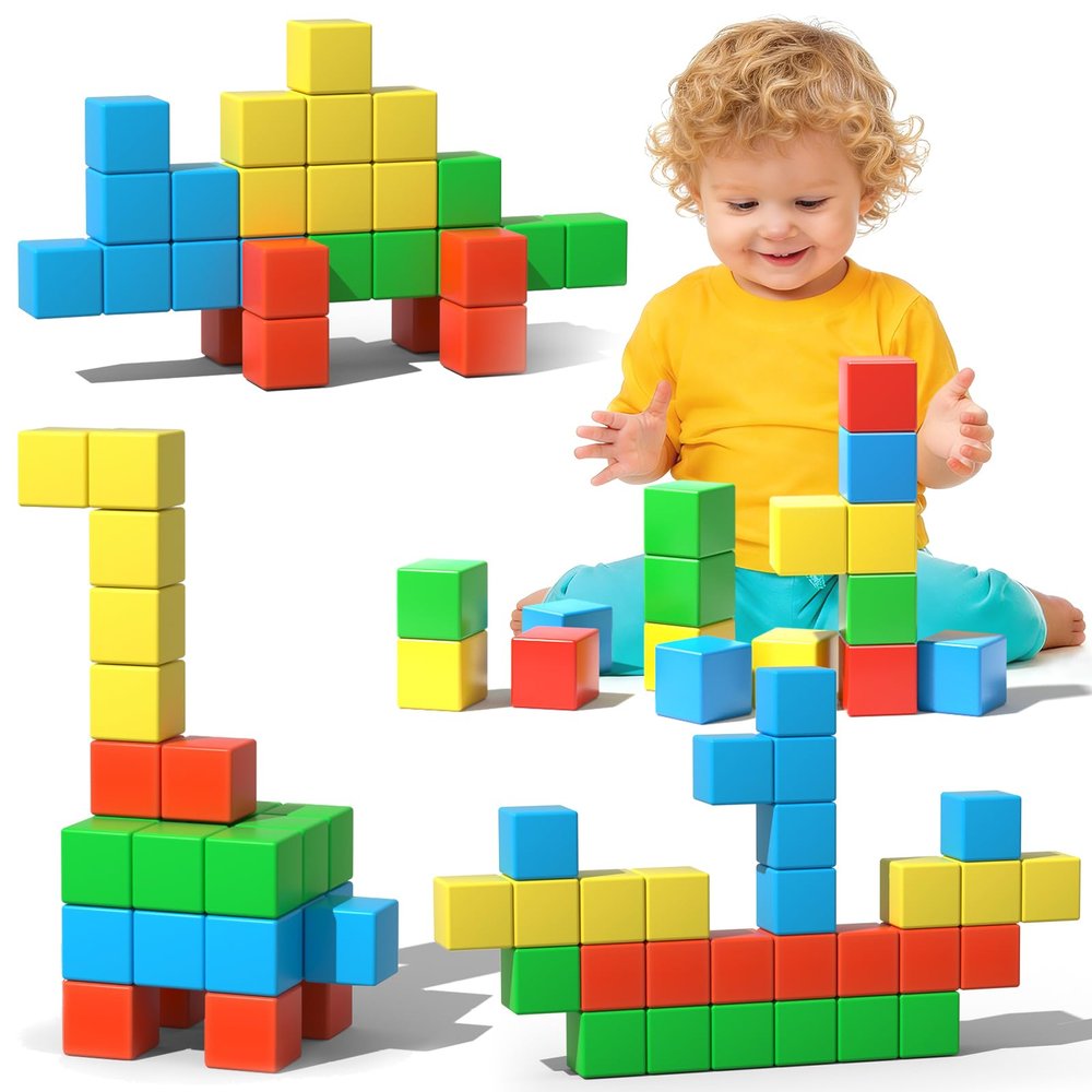 Veneibe Magnetic Blocks, 28PCS Magnetic Building Blocks, 1.34 inch 3D Cubes for Toddlers, Preschool Educational Construction Kit, Sensory Montessori Toys Kids Blocks for Boys Girls