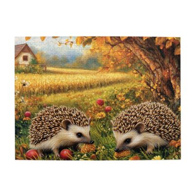 Cafemira Adult Jigsaw Puzzle 500 Pcs,Two Hedgehogs in The Field,Relieve Stress and Enjoy The Fun of Solving Puzzles,Every Piece is Unique,Vibrant and Unique,Ideal for Relaxation and Family Fun