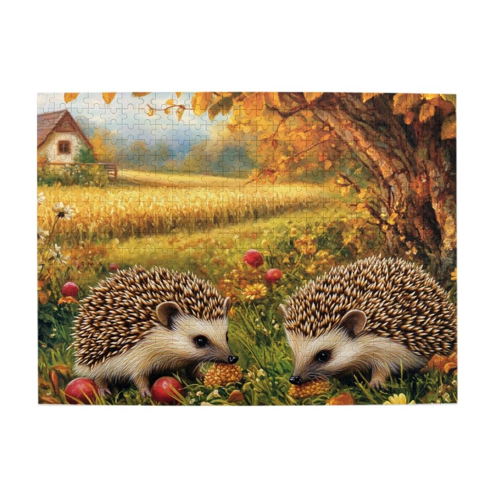 Cafemira Adult Jigsaw Puzzle 500 Pcs,Two Hedgehogs in The Field,Relieve Stress and Enjoy The Fun of Solving Puzzles,Every Piece is Unique,Vibrant and Unique,Ideal for Relaxation and Family Fun