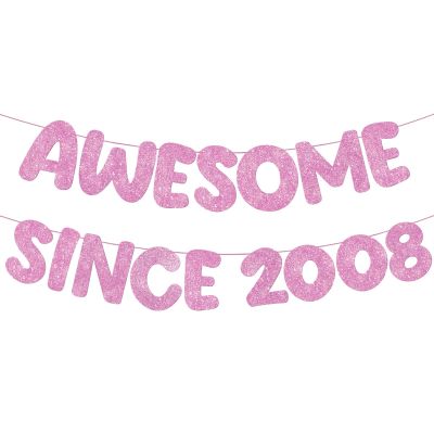Fulmoon 18th Birthday Decorations Banner for Girls Boy Pre Strung Awesome Since 2008 Glitter Banner Happy Funny 18 Year Old Birthday Decorations 18th Anniversary Party(Pink)