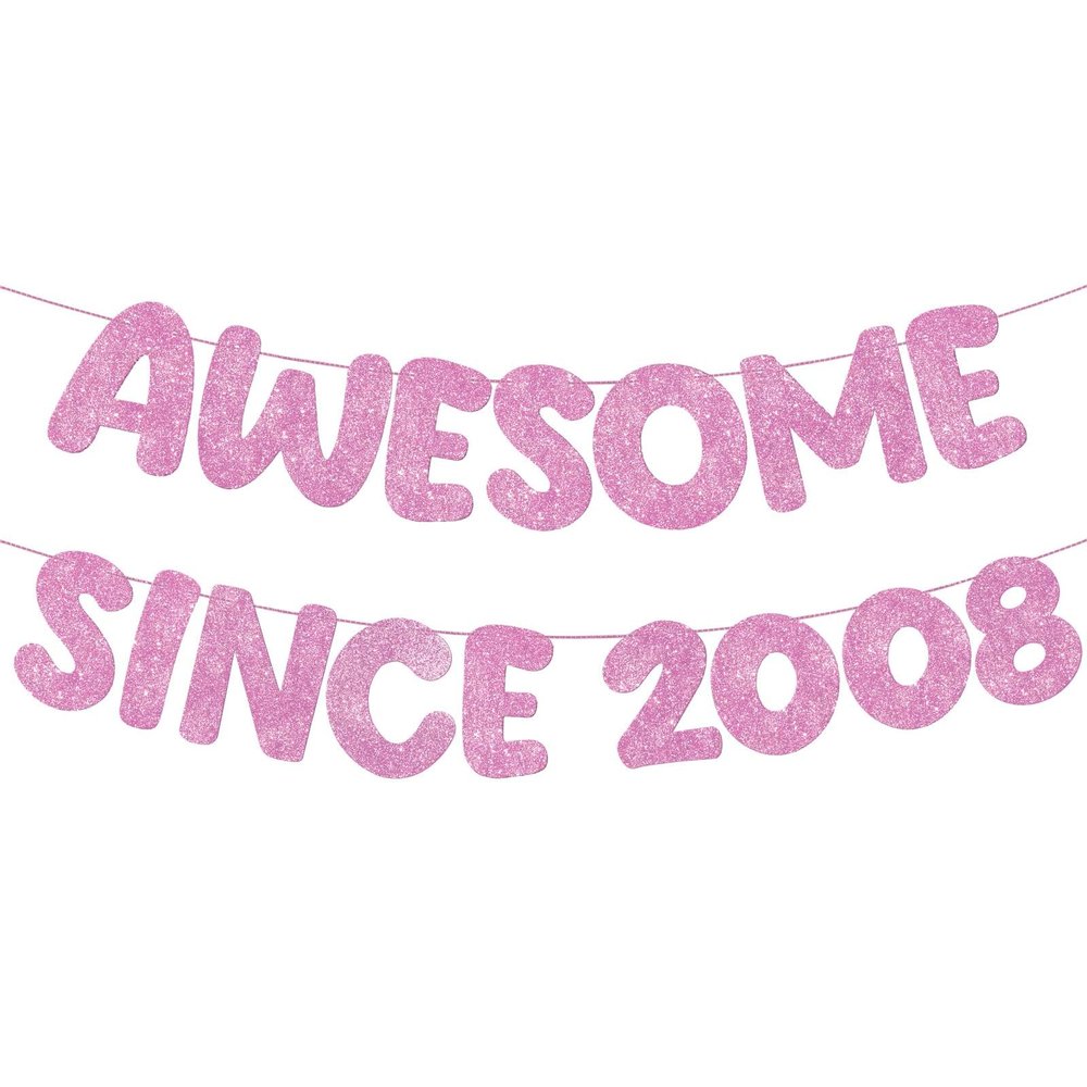 Fulmoon 18th Birthday Decorations Banner for Girls Boy Pre Strung Awesome Since 2008 Glitter Banner Happy Funny 18 Year Old Birthday Decorations 18th Anniversary Party(Pink)