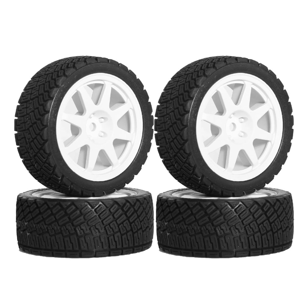 1set 12mm Hex Wheels Rims and Rubber Tires Compatible with RC 1/10 On Road Racing Car