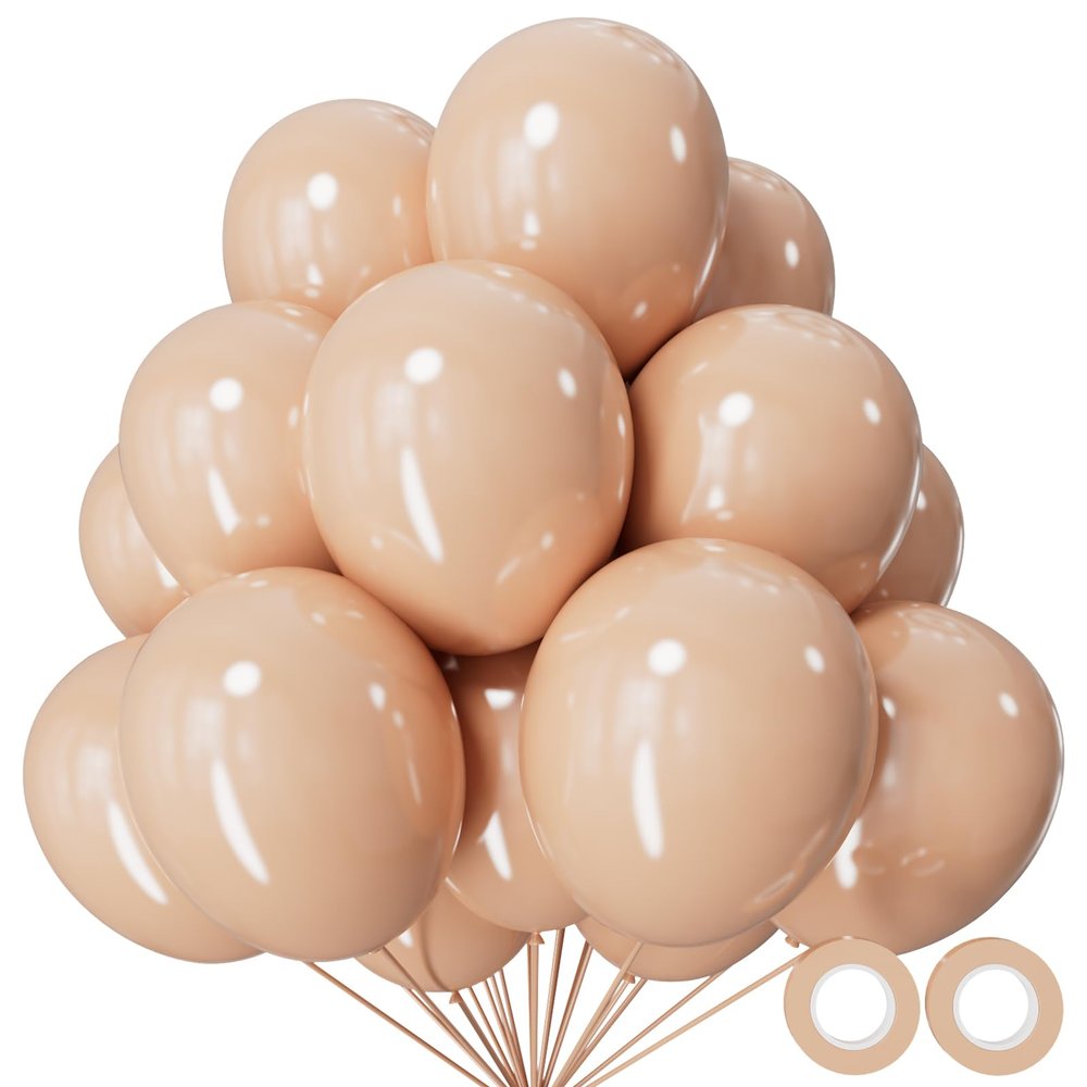 110pcs Nude Balloon 12 inch, Beige Latex Balloons for Birthday Party Baby Shower Wedding(with 2 Ribbons).
