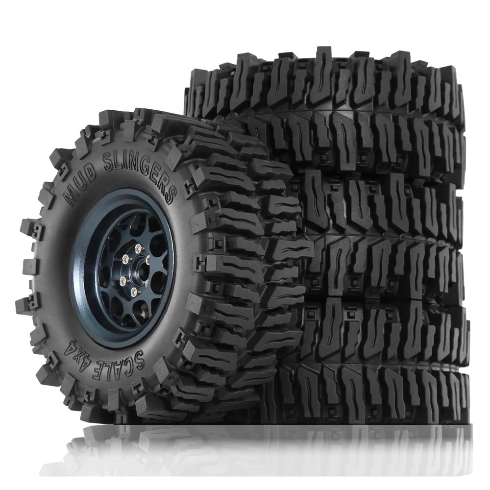 2.2'' Crawler Tires and Beadlock Wheels(4pcs) OD 130 * 55mm Compatible with SCX10 90047 D90 TF2 CC01 TRX4(Titanium)