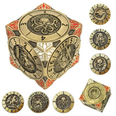 DND Spinner Dice - 7-in-1 Metal Dice Set with 3D Relief Dragon Design | Unique Spinner Design for Dungeons & Dragons | Fantasy RPG Polyhedral Dice Set for D&D Players & DM (Ancient Bronze)