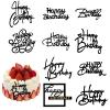 10 Pcs Black Happy Birthday Cake Topper Mirrored Side Cake Decorations Cake Inserts Cupcake Toppers Cake Decor for Birthday Party Cake Desserts view 1