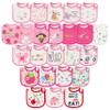 2ooya Cotton Waterproof Baby Bibs - 24Pcs Pink Adjustable Hook Loop Closure Food Bib Newborn Babies Infant Bibs Keepsake Baby Gift for Baby Girls Feeding Drooling Eating Teething, 6-12 Months view 1