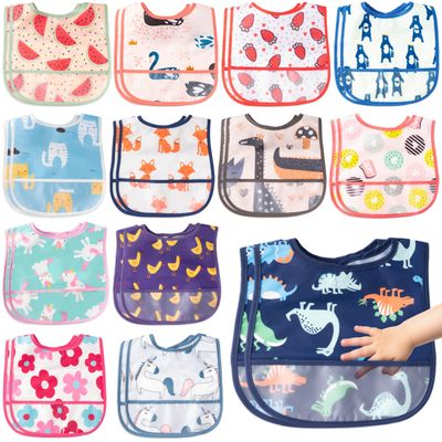 2ooya 26Pcs Baby Feeding Bibs with Crumb Catcher Pocket Waterproof Sleeveless Teething Plastic Food Bib Set Adjustable Toddler Infant Keepsake Gift for Baby Shower, 6-24 Months