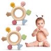 2 Pack Baby Teething Toys for 0-6 & 6-12 Month Infants, Silicone Baby Chew Toys with Wooden Ring Toy (for Newborn Boys & Girls), Ideal for Relieving Teething Discomfort & Soothing Fussy Moods view 1