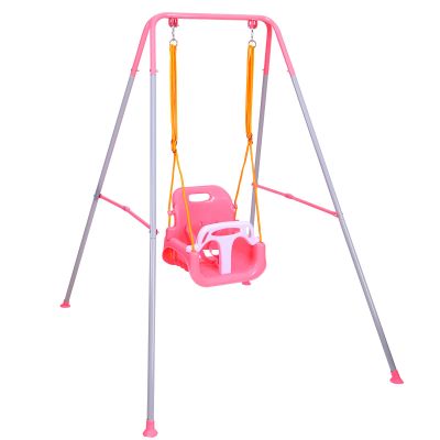 3-in-1 Toddler Swing Set, Metal A-Frame Hammock Chair Stand, Foldable Baby Swing Frame, Easy to Assemble & Store, Indoor/Outdoor Swing Stand for Toddler Baby Jumper Chair (Pink)
