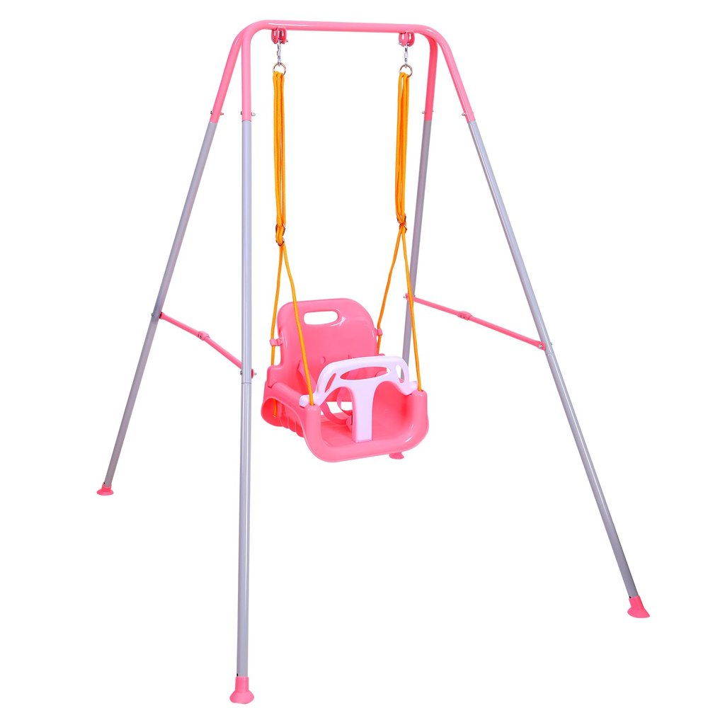 3-in-1 Toddler Swing Set, Metal A-Frame Hammock Chair Stand, Foldable Baby Swing Frame, Easy to Assemble & Store, Indoor/Outdoor Swing Stand for Toddler Baby Jumper Chair (Pink)