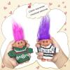 2 PCS Retro Lucky Troll Dolls in Hand-Knit Sweaters - Colorful, Adorable, Great for Collections, School Projects, Crafts & Party Favors (Black&Green) view 2