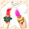 2 PCS Retro Lucky Troll Dolls in Hand-Knit Sweaters - Colorful, Adorable, Great for Collections, School Projects, Crafts & Party Favors (Green&Yellow) view 2
