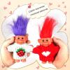 2 PCS Retro Lucky Troll Dolls in Hand-Knit Sweaters - Colorful, Adorable, Great for Collections, School Projects, Crafts & Party Favors (red&White) view 2