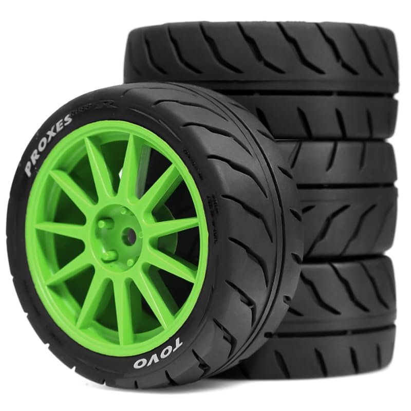 4PCS 68MM 1/10 RC On Road Tyres For 1/10 Scale RC Drift Cars Tamiya TT01 TT02 XV01 TA06 PTG2 HPI KYOSHO FW06 HSP TA06 A959 Traxxas W212 /Hex:12mm (Green)