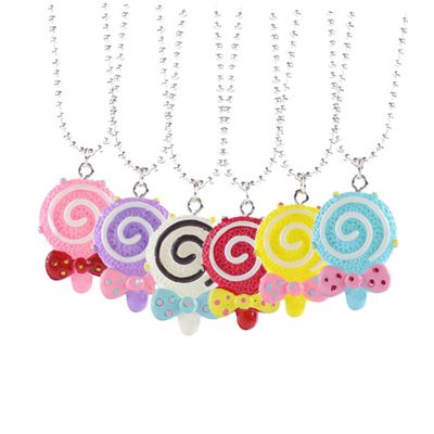 Abaodam 6pcs Cute Candy Color Lollipop Bowknot Necklaces for Girls Vibrant Resin Pendant Party Accessories for Festivals and Holidays