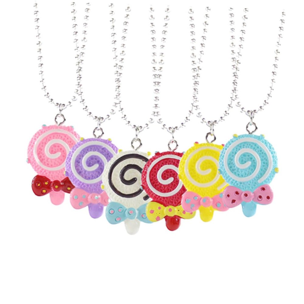 Abaodam 6pcs Cute Candy Color Lollipop Bowknot Necklaces for Girls Vibrant Resin Pendant Party Accessories for Festivals and Holidays