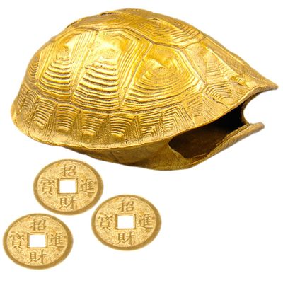 BRIGHTFUFU Vintage Divination Copper Coins Turtle Shell Decor for Feng Shui and Home Decoration Handicraft Ornament for Divination Enthusiasts 1 Set