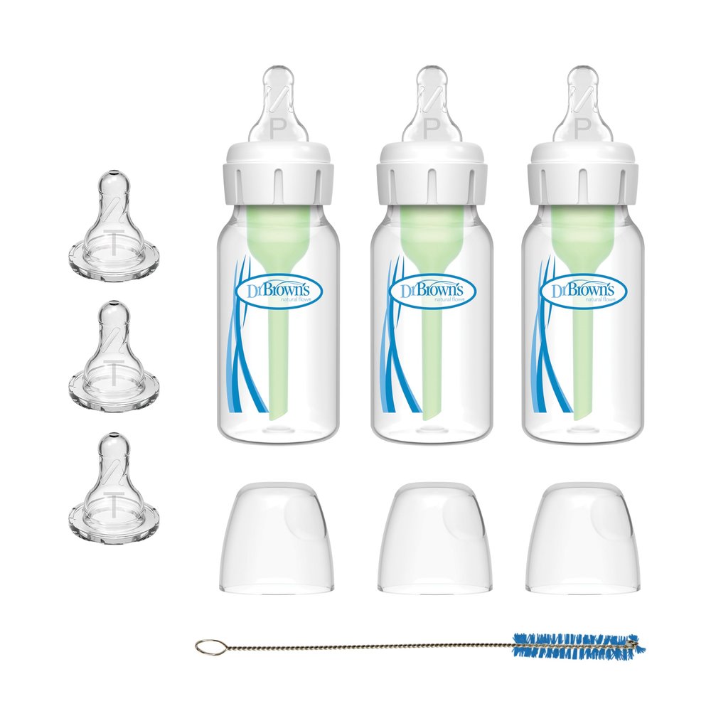 Dr. Brown's Preemie Flow Bottle Set, Anti-Colic Options+ Baby Bottles with Preemie Flow and Level T Nipples, 4oz/120mL, 0m+  3 Pack