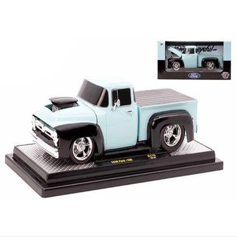 1956 F 100 Pickup Truck Light Blue and Black Limited Edition to 6250 Pieces Worldwide 1/24 Diecast Model Car by M2 Machines 40300-115A