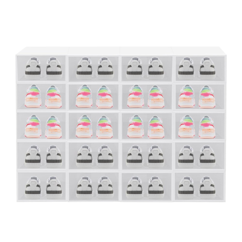 20 Pack Shoe Storage Box - Clear Plastic Shoe Organizerfor Closet Entryway - Thicken Stackable Shoe Rack - Functional Sneaker Containers, Toy Storage Organizer Bins, Easy to Assam