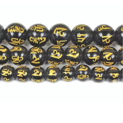 Black Buddhism Golden Mantra Bead Pick Size 8/10/12mm Necklace Bracelet DIY Makings,Golden,10mm 38pcs Beads
