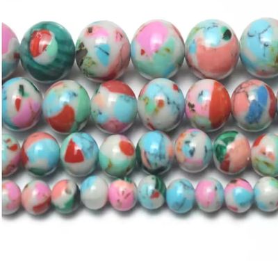 6/8/10/12mm Turquoise Flower DIY Round Beads Handmade Beaded Bracelet Loose Beads Necklace Earrings Accessories Beads,Turquoise Flower,12mm 30pcs Beads