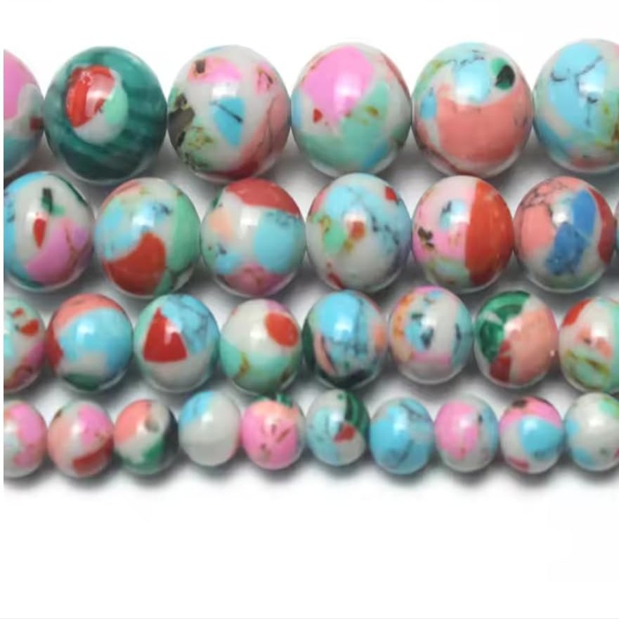 6/8/10/12mm Turquoise Flower DIY Round Beads Handmade Beaded Bracelet Loose Beads Necklace Earrings Accessories Beads,Turquoise Flower,12mm 30pcs Beads