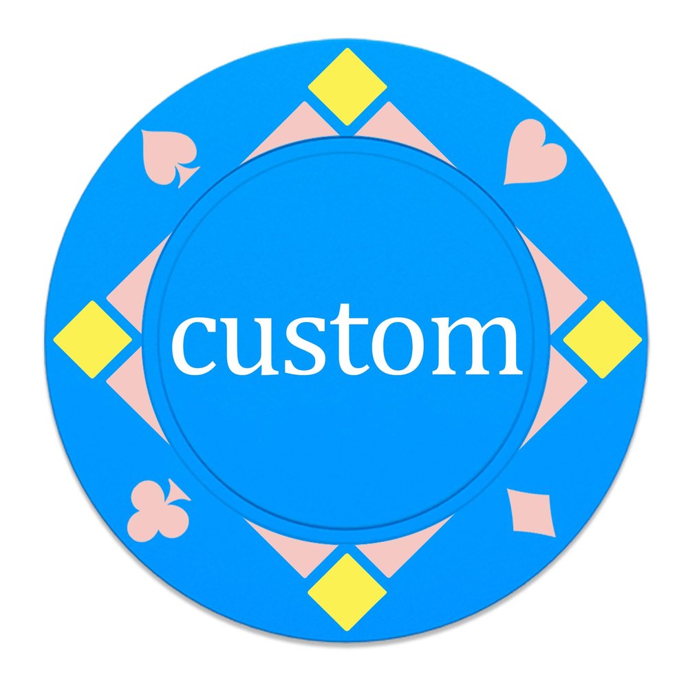 37mm Custom Poker Chips 100PCS, Personalized Drink Tokens Full-Color Double Sided Printing, Gambling Casino Chips Set with 9 Colors, Customized Drink Chips for Bar, Club, Wedding, Events (Blue)