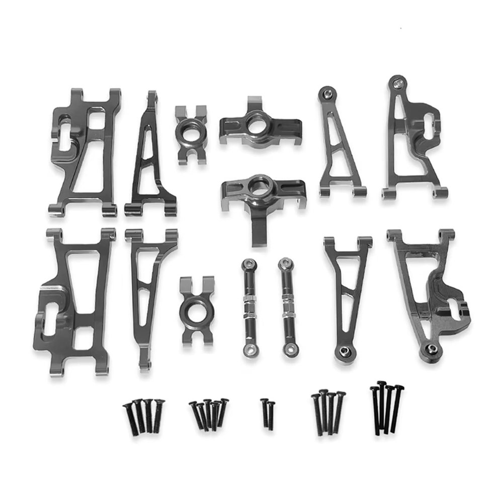 Compatible with MJX for Hyper Go 14209 14210 H14BM 1/14 RC Car Parts Front Suspension Arms Steering Block Steering Linkage Rear Hubs RC Car Parts(Gray)