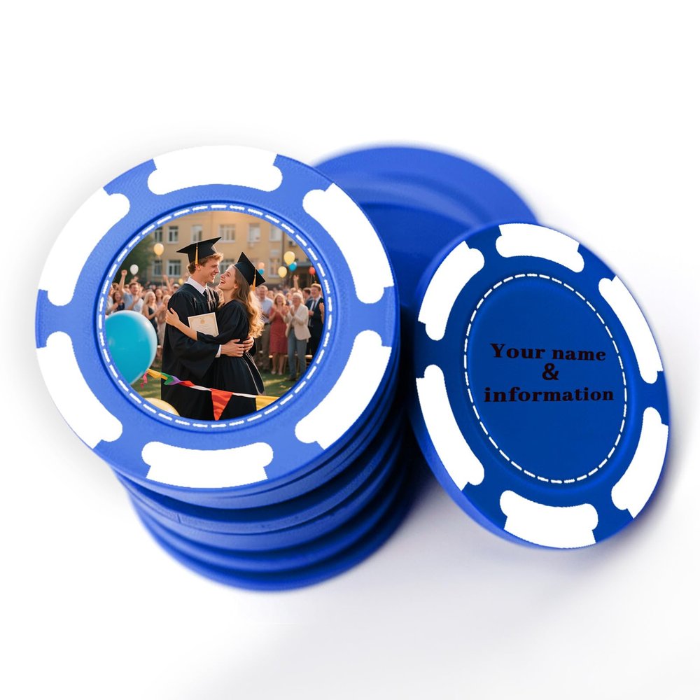 100 Custom Poker Chips, 9 Colors Plastic Blank Poker Chips, Custom Poker Chips with Logo, Image, Text, Double Side Full Color Printing Custom Tokens for Bar, Casino Night, Events (Blue, 37MM)