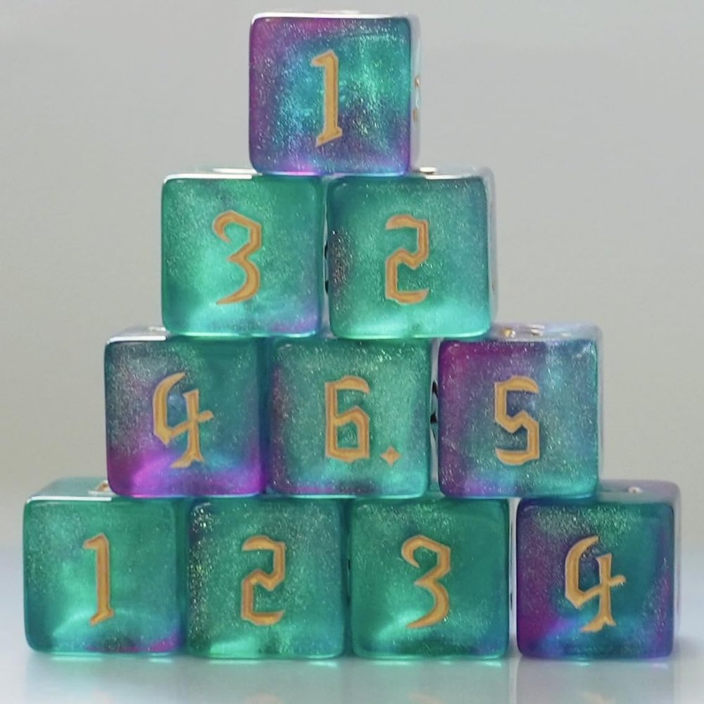 10 PC D6 dice 16mm Acrylic Dice Set for RPG MTG DND Dice Table Games and Board Games (Cyan+Purple)