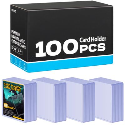 100 Count Card Sleeves Hard Plastic, Sooez 35PT Card Holder, 3" x 4" Baseball Card Protector, Rigid Card Case for Collectible Game Cards, Standard Size Trading Sports Football Cards
