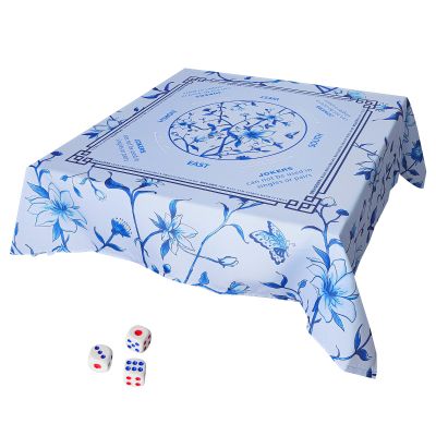 American Mahjong Learning Tablecloth, Printed Card Table Cloth, 55x 55 Square Game Table Cover with Game Rules for Mahjong Beginners, Card, Board Games(Blue and White)